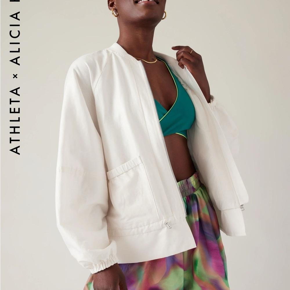 NWT Athleta Keys Enlighten Up Linen Bomber Jacket